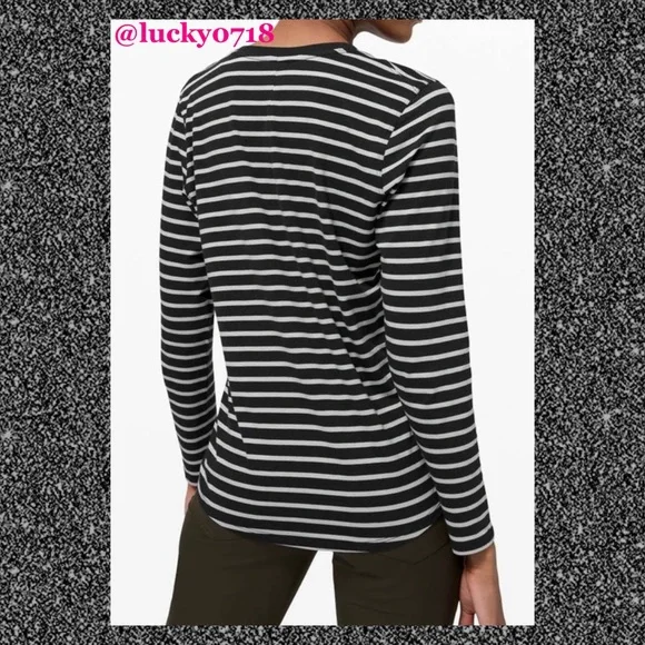 Lululemon Ever Ready Long Sleeve Top In Yachtie Stripe Black Chrome Sz 6 - Picture 2 of 8